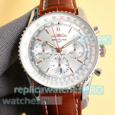 Swiss Clone Breitling Navitimer Anniversary Watch Silver Dial 43mm Men's